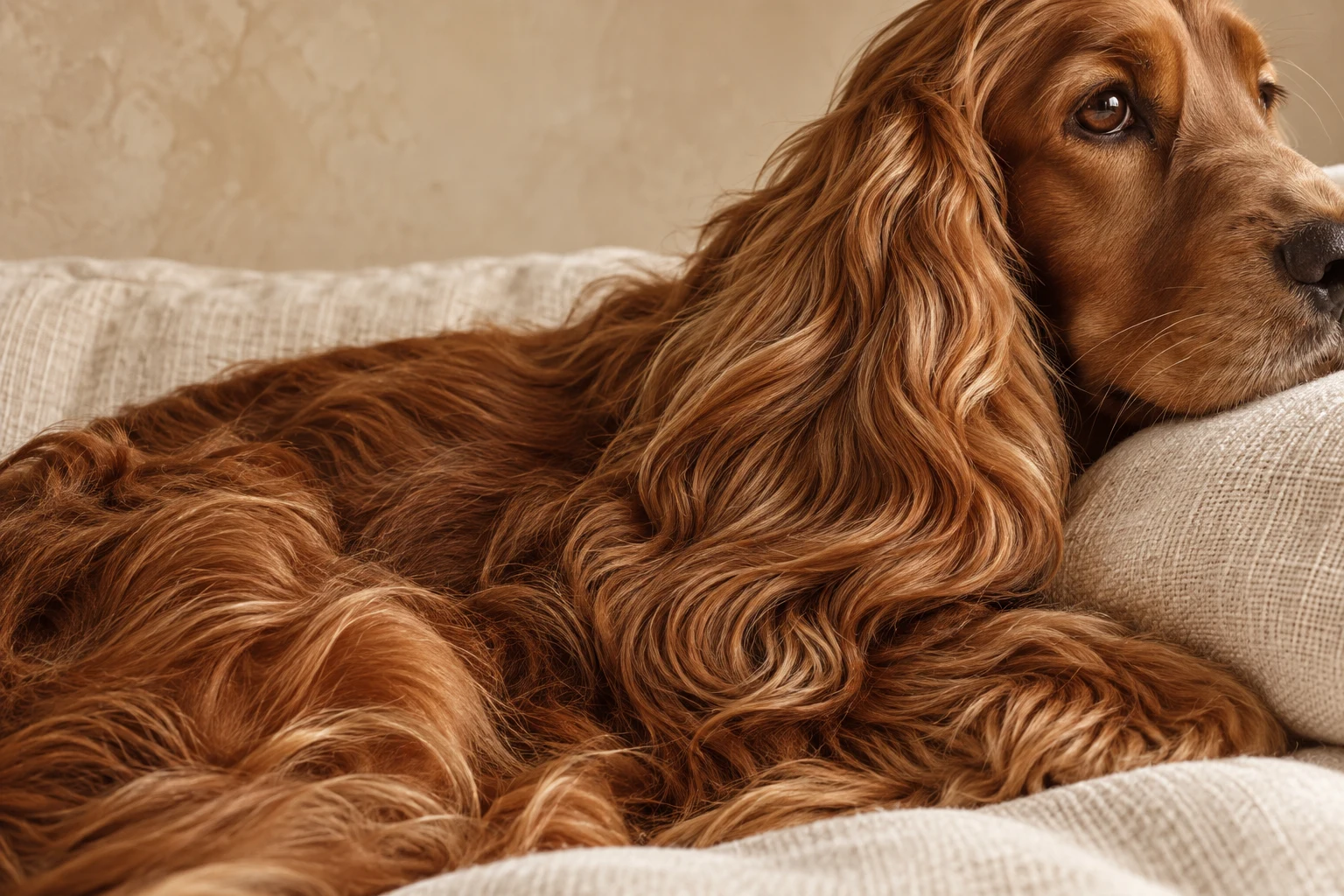 Fotografia illustrativa: dettaglio del mantello fulvo e delle orecchie di un Cocker Spaniel Inglese